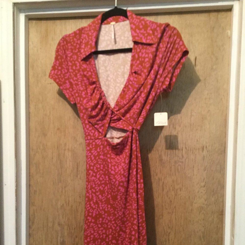 Free people dress with wrap top mini animal print in orangish and pink